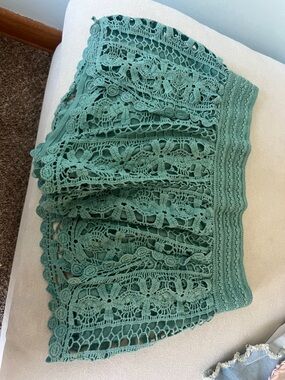 Crochet Lace Mini Skirt in Teal